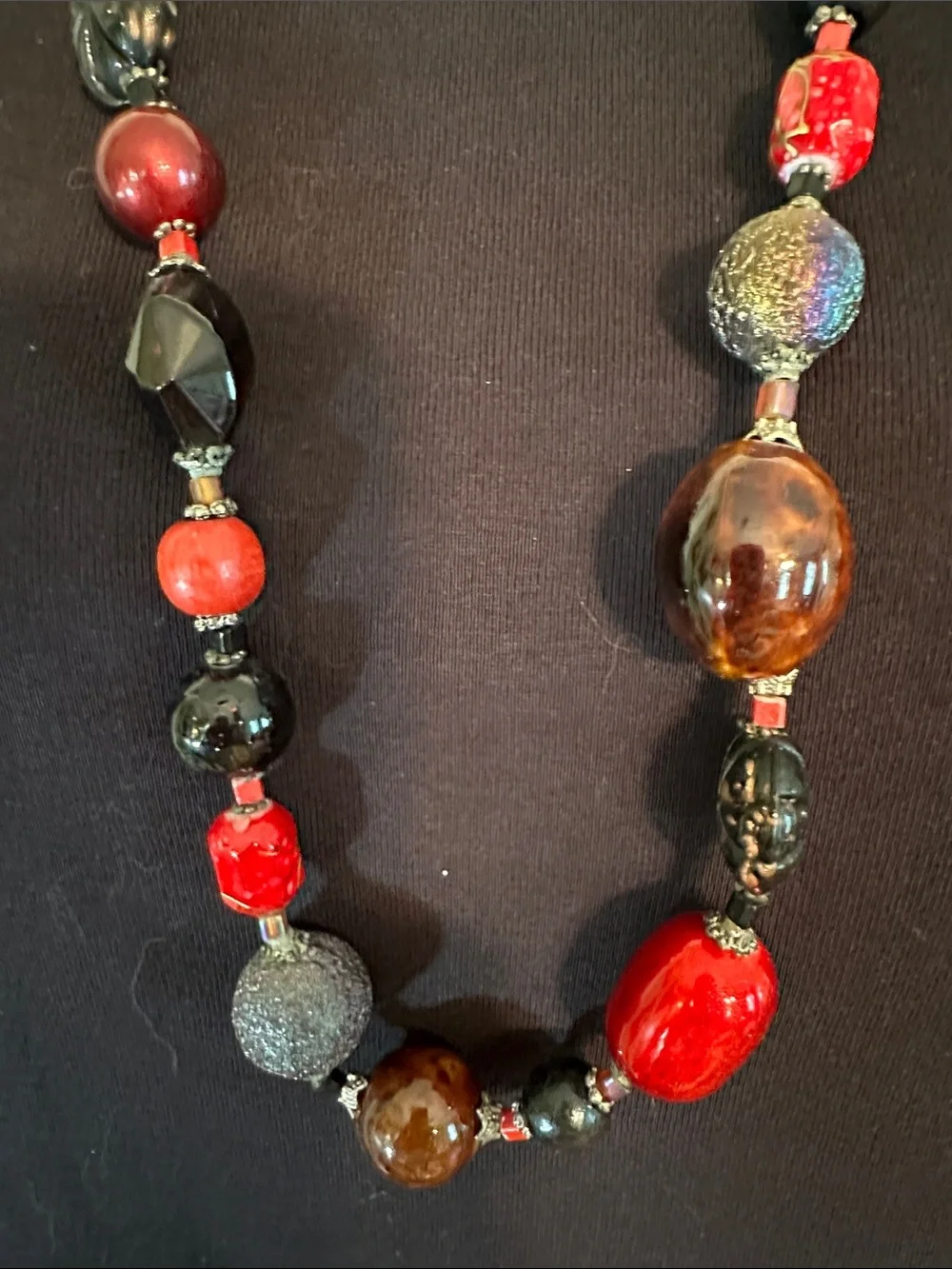 Chunk Boho  Multicolor Bead Necklace in Red & Black